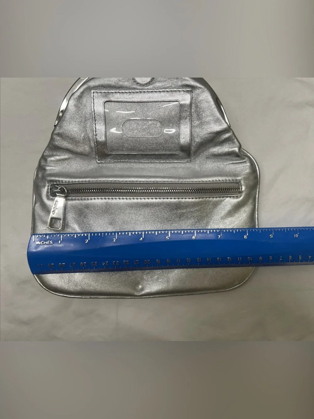 HOBO Lauren Metallic Silver Leather Kiss Lock Clutch Wallet